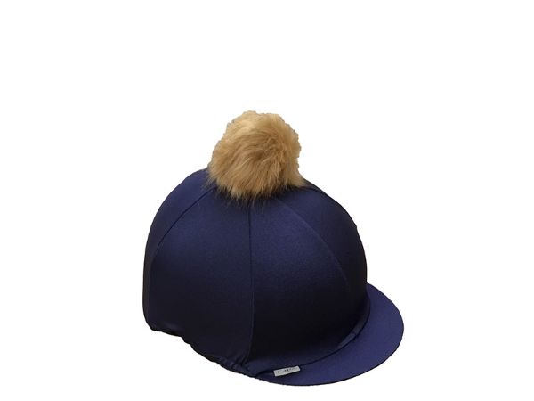 Picture of Pom Pom Hat Cover - Navy & Ash Brown Flecked Faux Fur
