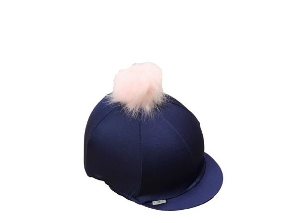 Picture of Pom Pom Hat Cover - Navy & Pink Faux Fur