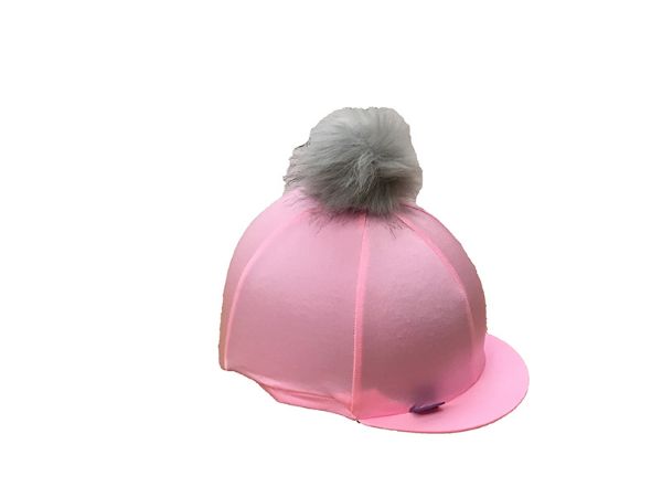 Picture of Pom Pom Hat Cover - Sugar Pink & Grey Faux Fur