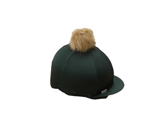 Picture of Pom Pom Hat Cover - Bottle Green & Flecked Ash brown Faux Fur