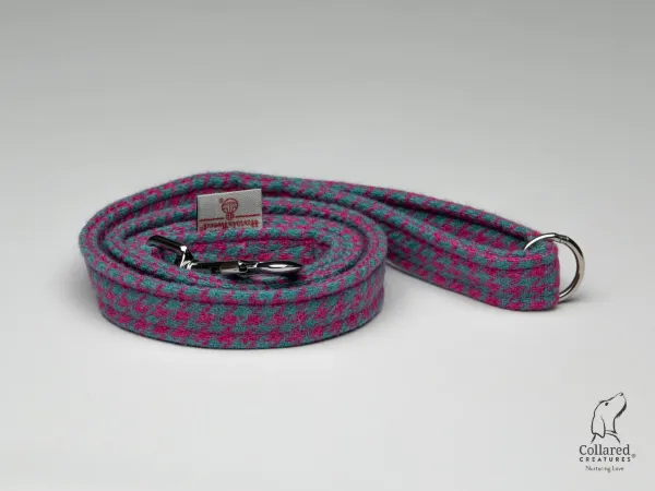 Picture of Collared Creatures Harris Tweed Lead - Houndstooth Turquoise & Pink - 20mm